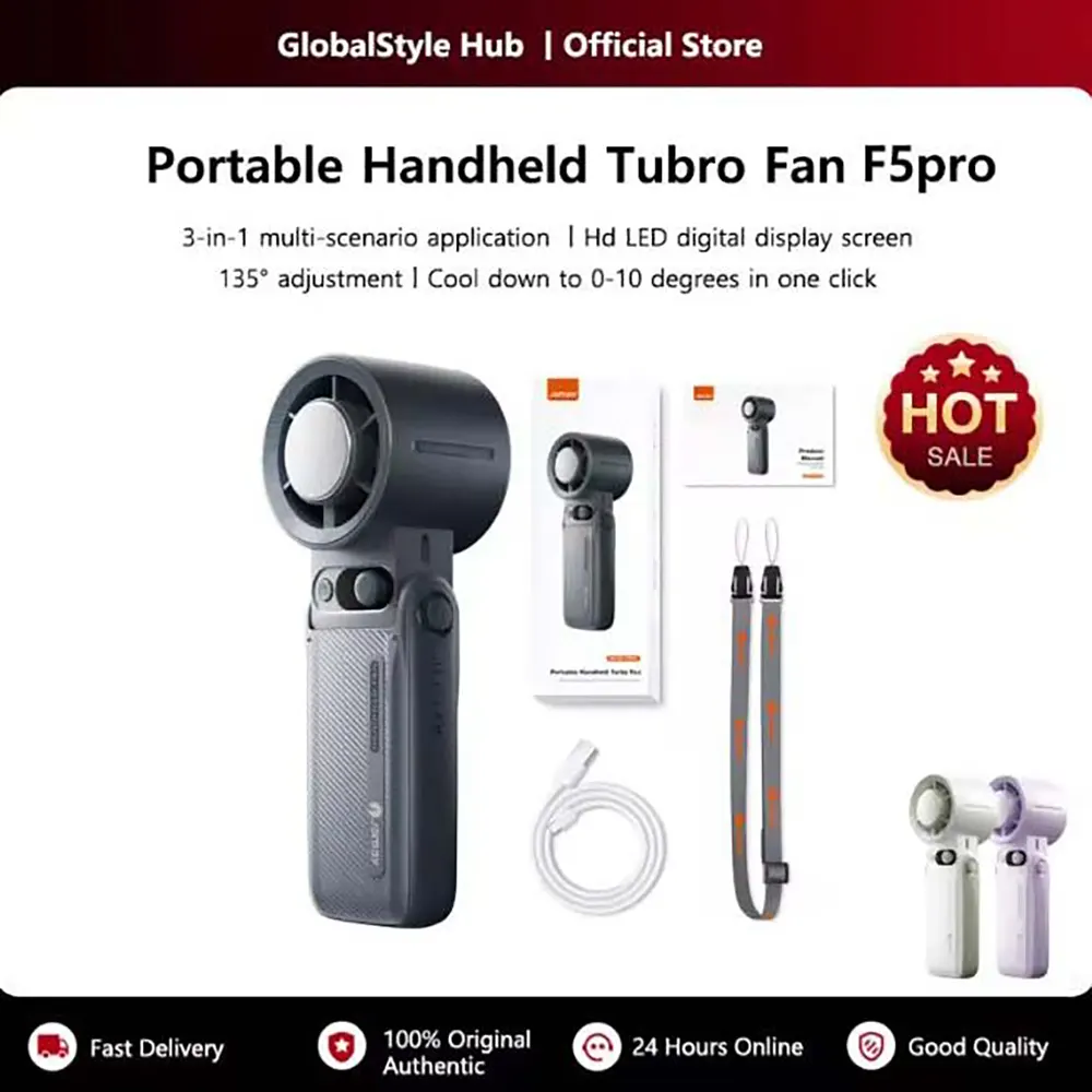 6000mAh Foldable Turbo Handheld Fan with 199-Speed LED Display (2) 6000mAh Foldable Turbo Handheld Fan with 199-Speed LED Display