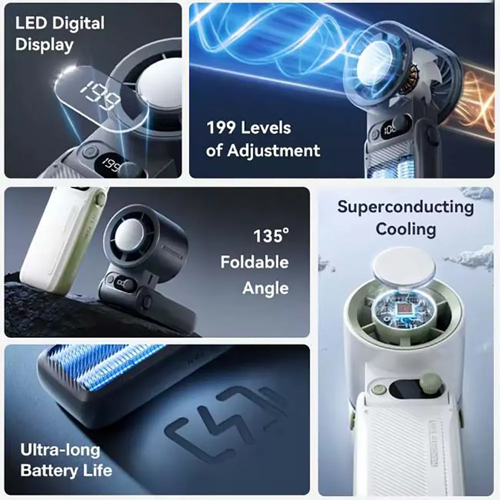 6000mAh Foldable Turbo Handheld Fan with 199-Speed LED Display (3) 6000mAh Foldable Turbo Handheld Fan with 199-Speed LED Display