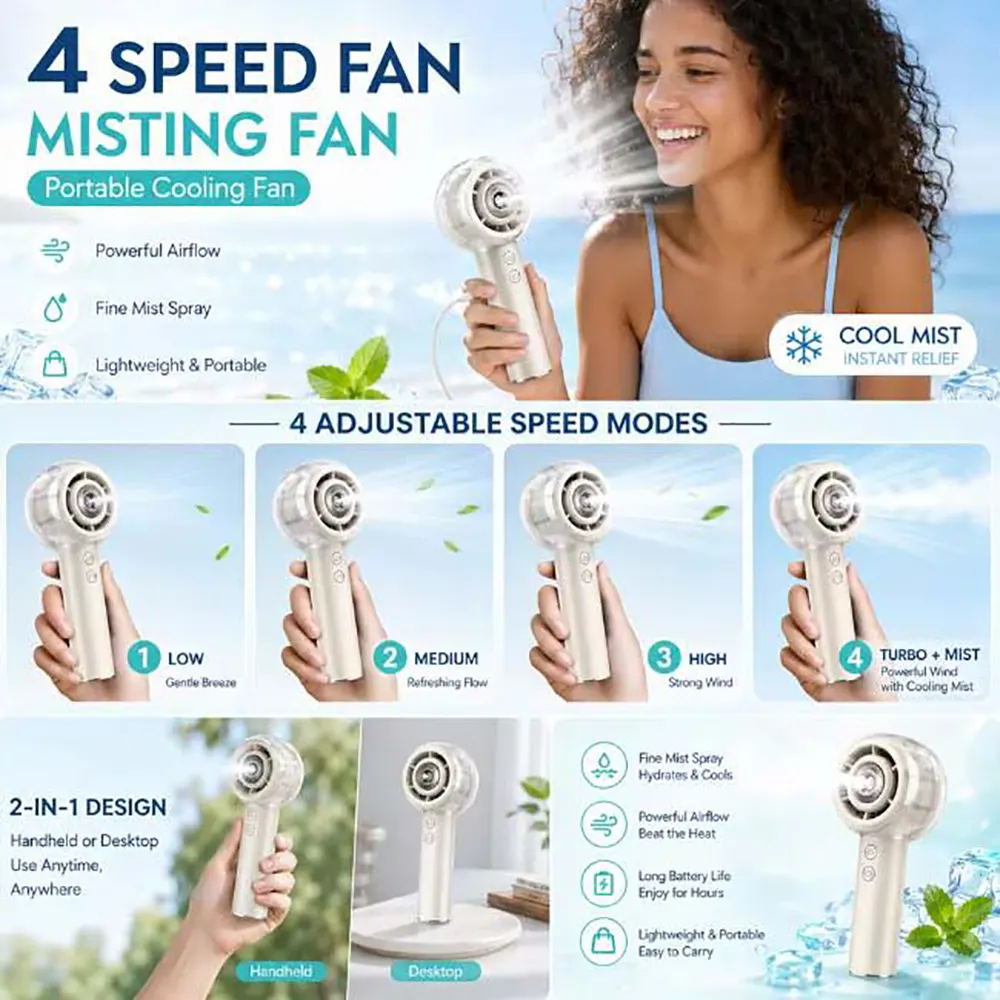 6000mAh Rechargeable Misting Handheld Fan with 4 Strong Wind Modes (16) 6000mAh Rechargeable Misting Handheld Fan with 4 Strong Wind Modes