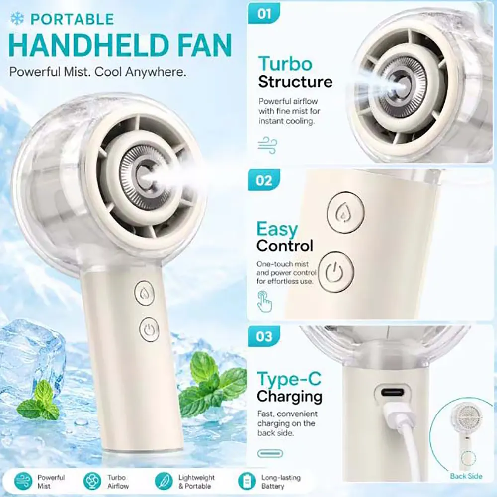 6000mAh Rechargeable Misting Handheld Fan with 4 Strong Wind Modes (17) 6000mAh Rechargeable Misting Handheld Fan with 4 Strong Wind Modes