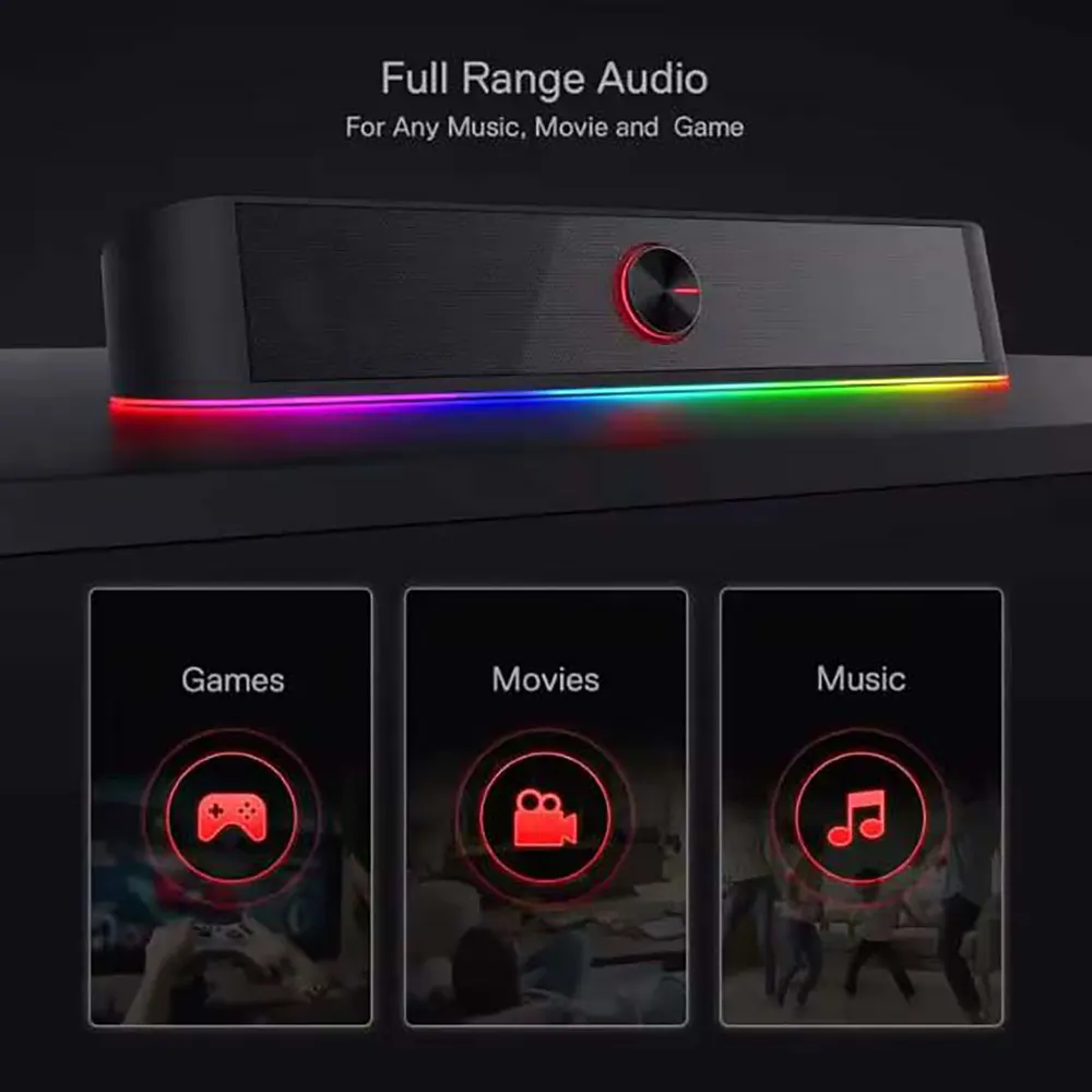 GS560 Adiemus RGB USB Desktop Soundbar 2.0 Channel Computer Speaker Dynamic Lighting (4) GS560 Adiemus RGB USB Desktop Soundbar 2.0 Channel Computer Speaker Dynamic Lighting