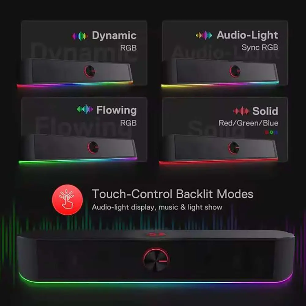 GS560 Adiemus RGB USB Desktop Soundbar 2.0 Channel Computer Speaker Dynamic Lighting (6) GS560 Adiemus RGB USB Desktop Soundbar 2.0 Channel Computer Speaker Dynamic Lighting
