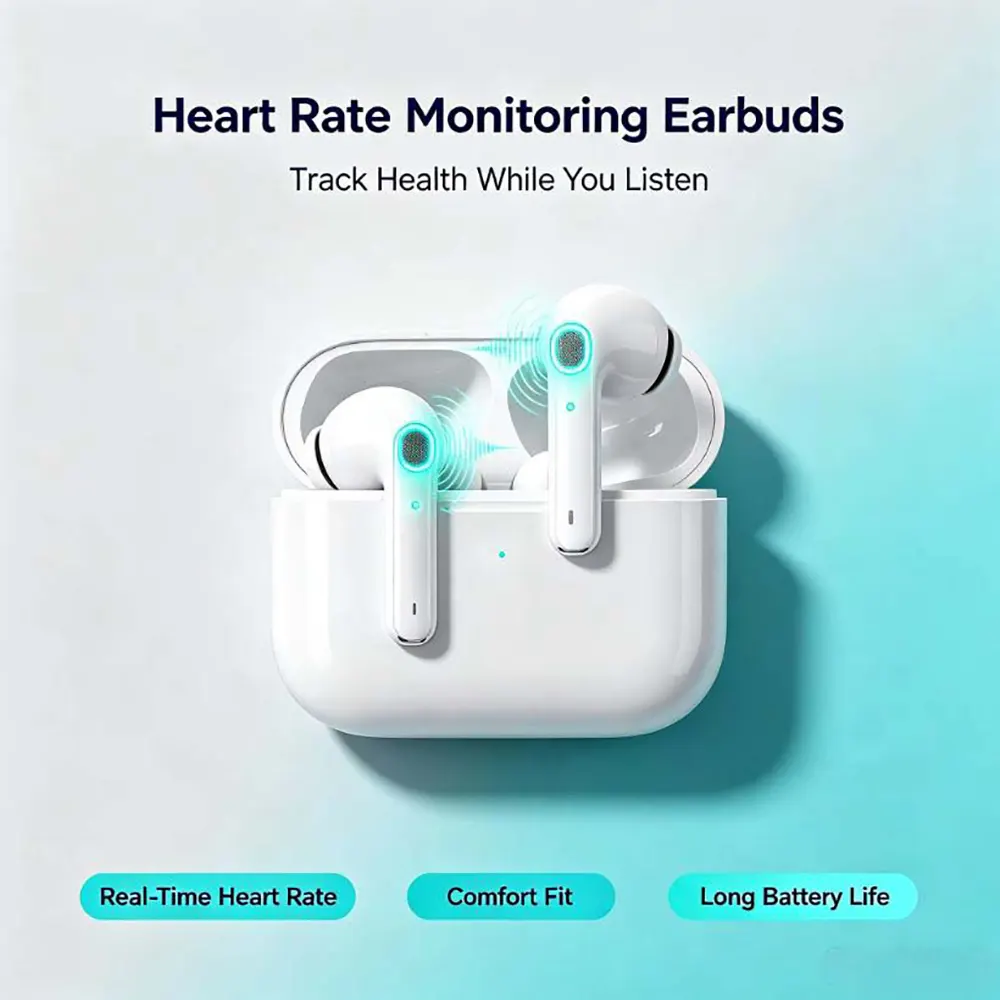 Wireless Heart Rate Monitor TWS Earbuds Noise Cancelling Bluetooth Sport Earphones (2) Wireless Heart Rate Monitor TWS Earbuds Noise Cancelling Bluetooth Sport Earphones
