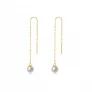 Japanese Akoya White Round Pearl Chain Earrings 14k Yellow Gold
